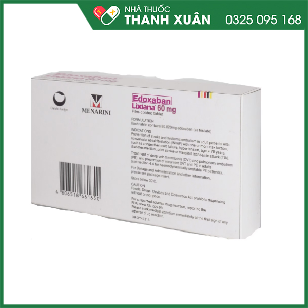 Lixiana 60mg Thuốc ngăn ngừa cục máu đông nghiêm trọng